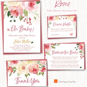 Roses Baby Shower Invitation Set PRINTABLE Blush Roses - Etsy