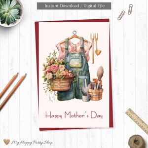Muttertagskarte | Printable I Geschenk zum Muttertag | Beste Mutter Karte | Rosen und Gartenarbeit | Sofortiger Download, digitale Datei - CMD001