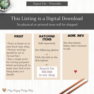 May include: A digital download listing for printable items. The text reads "This Listing is a Digital Download. No physical or printed item will be shipped." The listing includes three sections: "Print", "Matching Items", and "More Info".