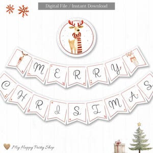 Weihnachtsbanner | DRUCKBARE DIY | Rentier Banner | Frohe Weihnachten Banner | Sofortdownload | Digitale Datei | HK013
