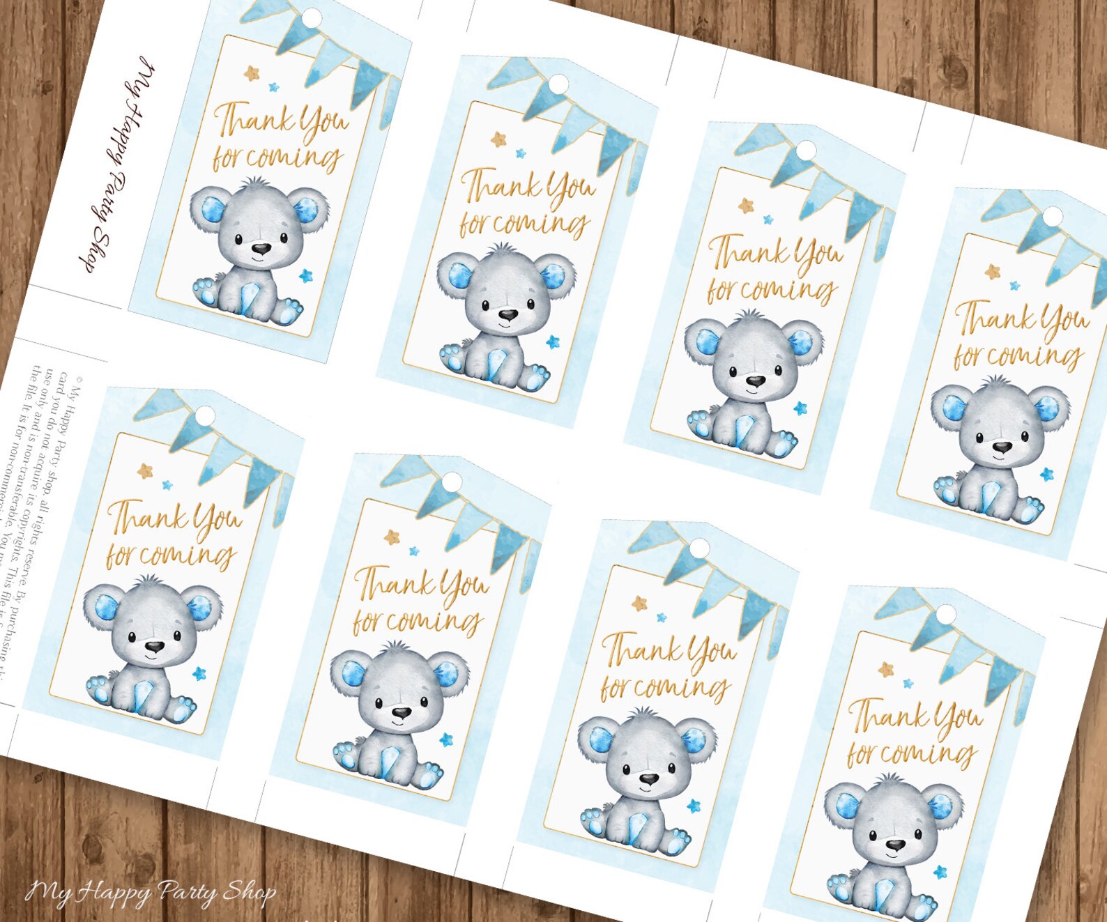 Teddy Bear Favor Tags PRINTABLE Cute Bear Tags Baby Shower Etsy