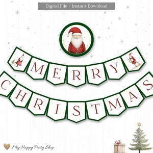 Weihnachten Girlande, druckbar, DIY, Santa Girlande, Frohe Weihnachten Banner, Weihnachten Bunting Banner, Sofort Download, digitale Datei - HR010