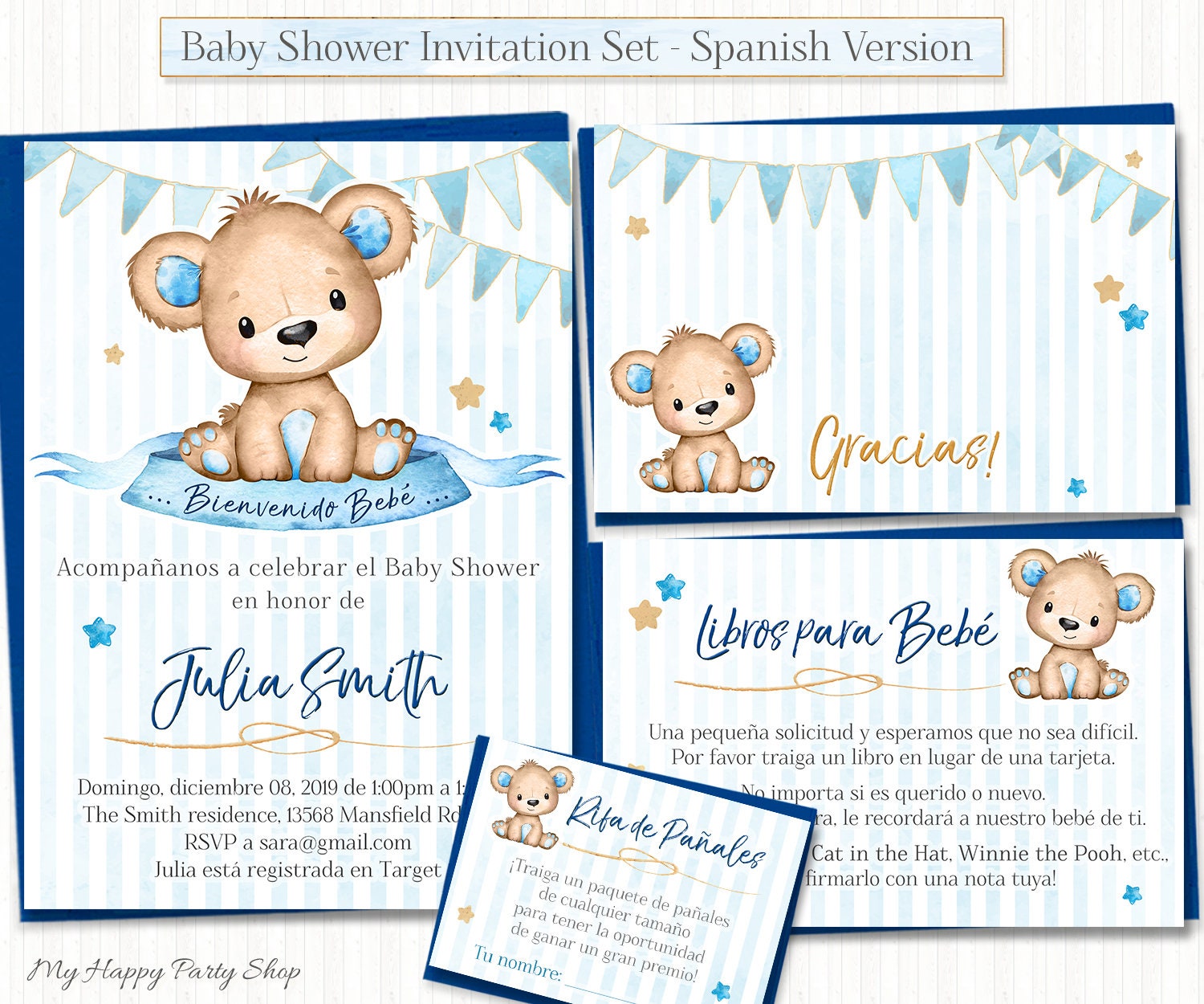 Teddy Bear Baby shower THANK YOU card blue printable, boy baby shower,  party thank you, digital files jpg pdf, instant download - tb001