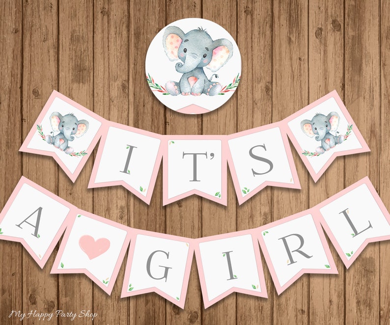 Rosa elefant babyshowerbanderoll | Välkommen bebis | UTSKRIVBAR | Digital nedladdning | BSU046PI bild 9