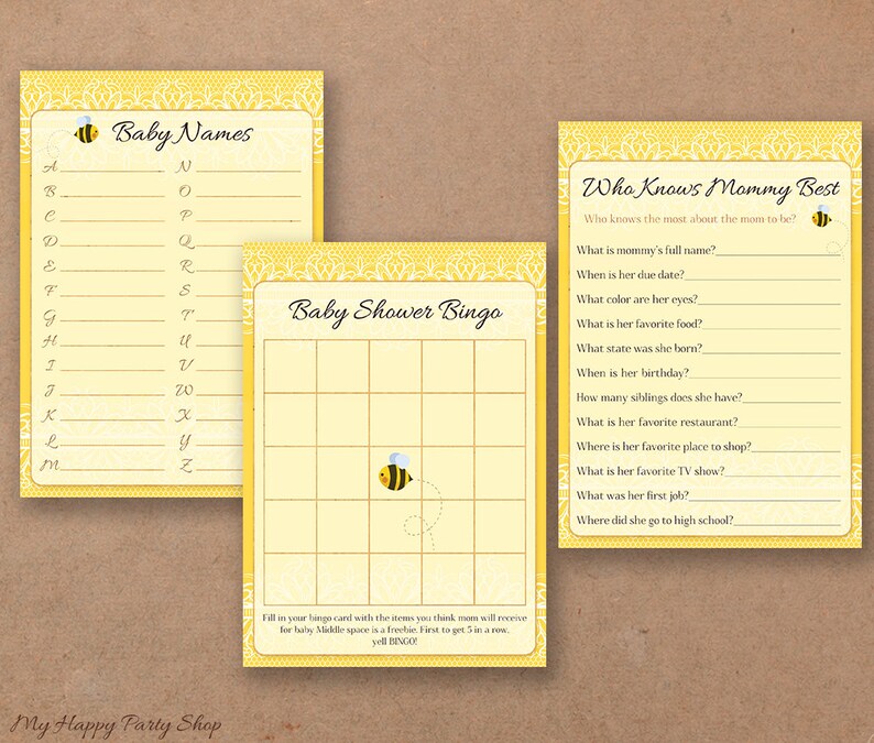 Bee Baby Shower Games Kit PRINTABLE Bee Baby Shower Games - Etsy