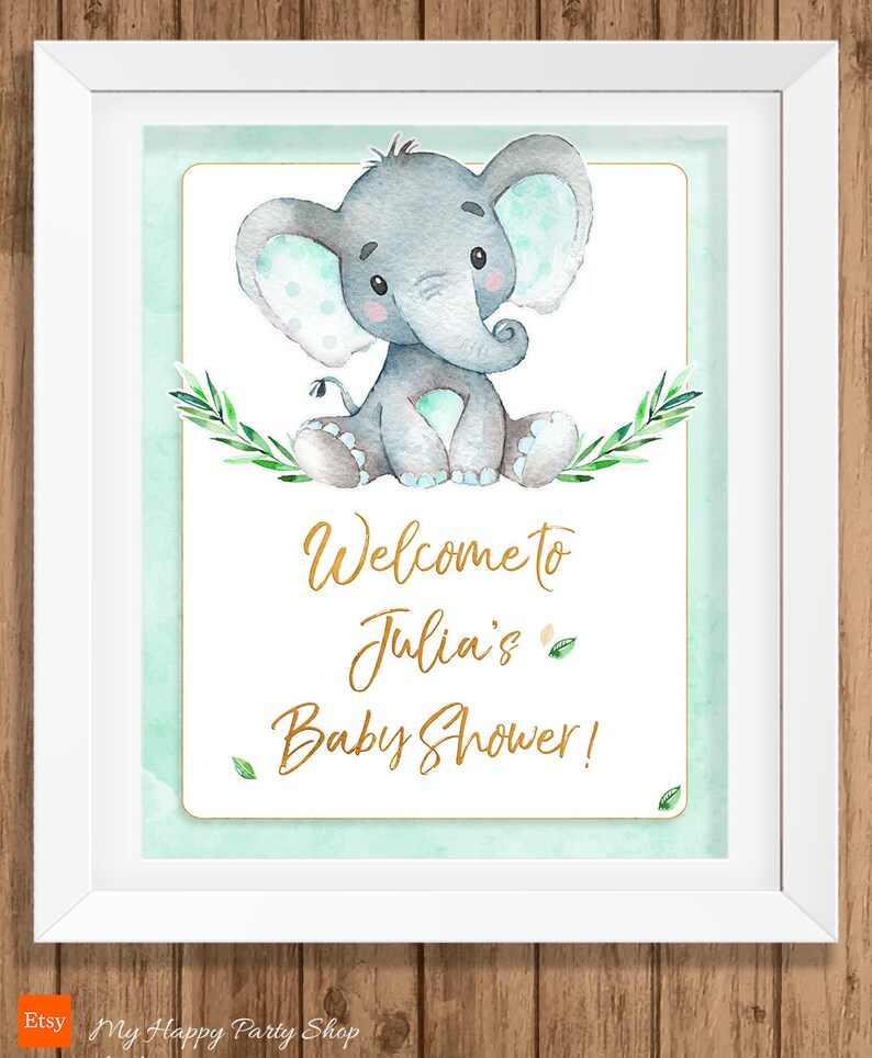 Elephant Welcome Baby Shower Sign PRINTABLE Mint Green | Etsy