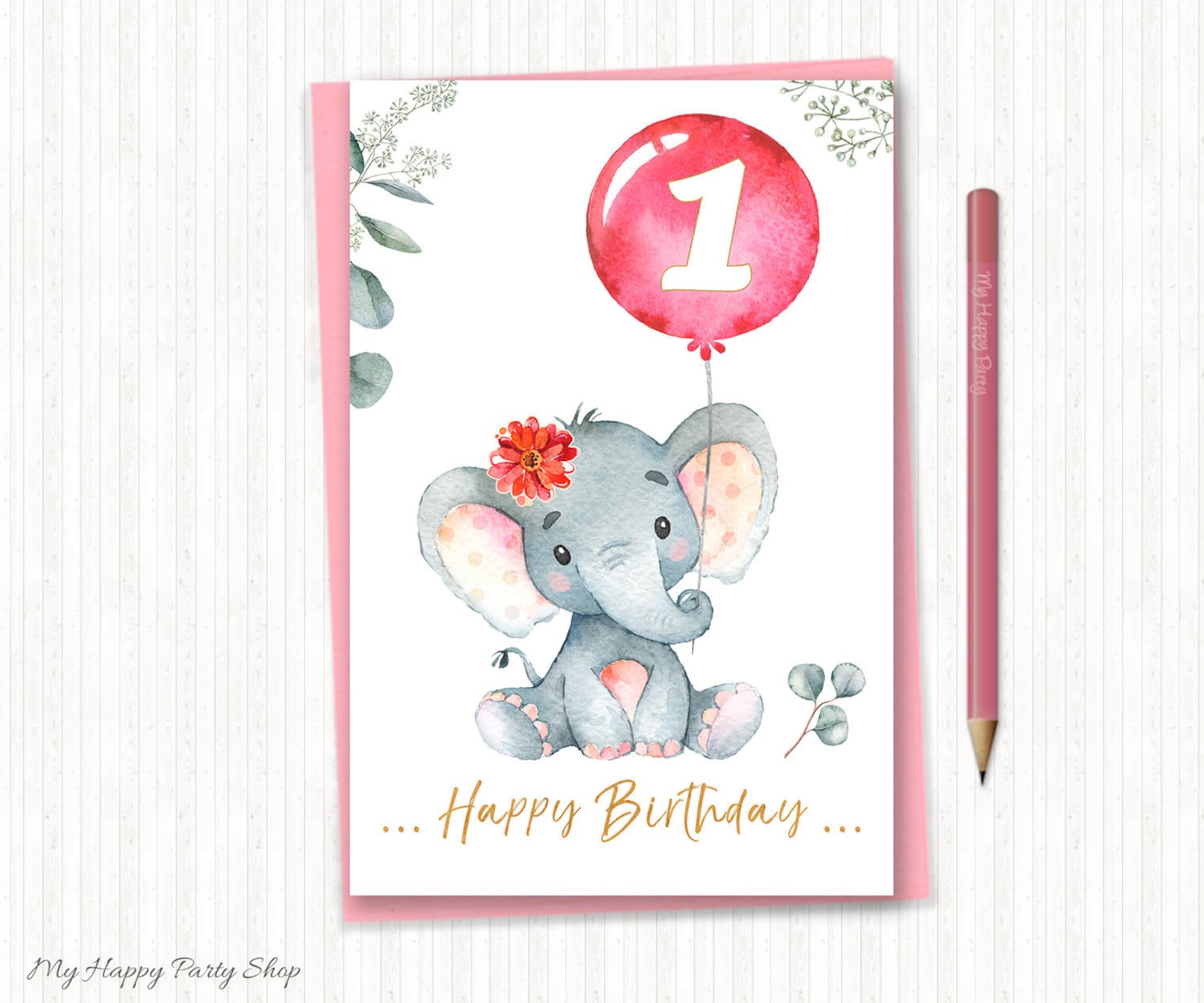 Elephant Happy Birthday Card PRINTABLE Elephant Greeting | Etsy