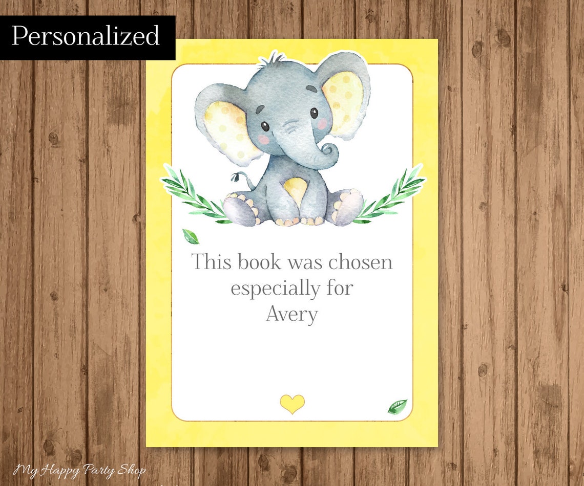 Yellow Elephant Bookplate PRINTABLE Elephant Baby Shower | Etsy