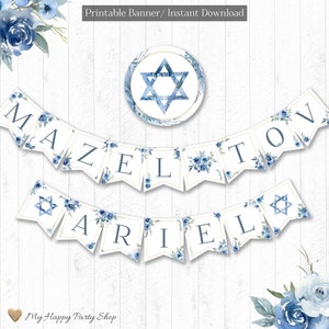 Banner Mazel Tov, nome personalizzato, STAMPABILE, Bar o Bat Mitzvah, congratulazioni, Baby Shower, Stella di David, personalizzato, file digitale - BSB016 - JI