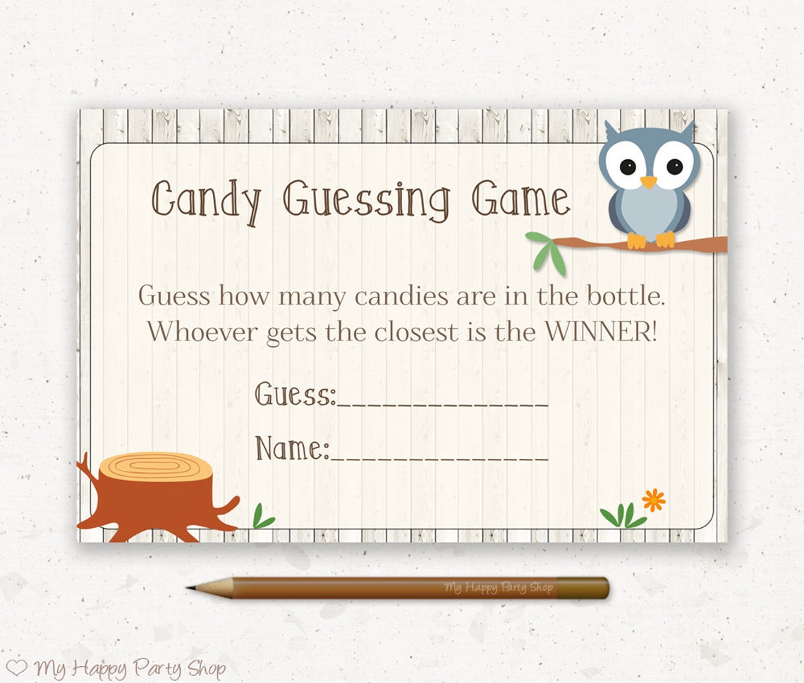 Woodland candy guessing game Owl PRINTABLE baby shower Etsy