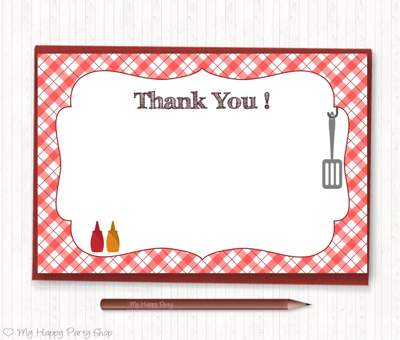 BBQ Thank You Card Barbeque Theme Party Favor Picnic Party Etsy