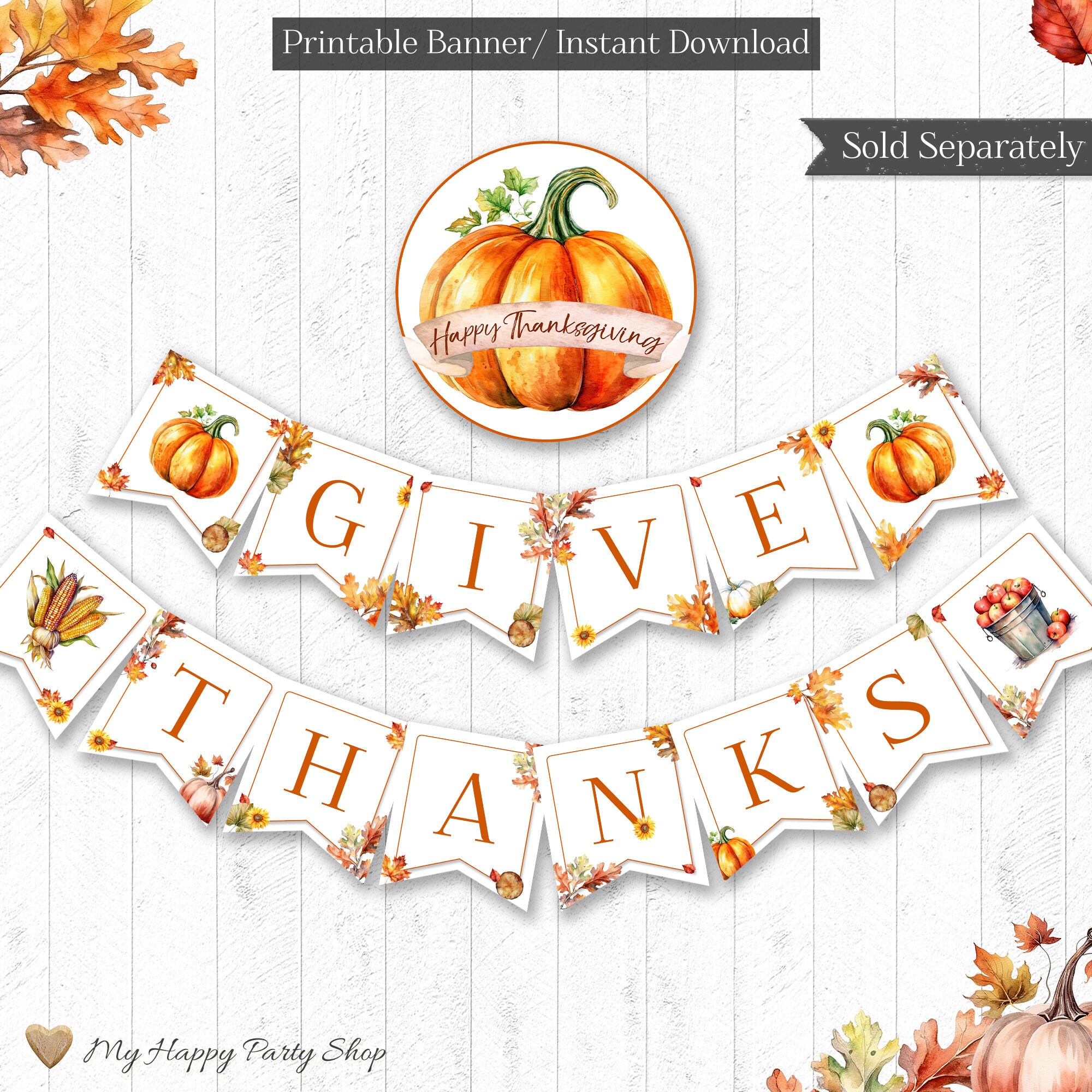  JKQ Colorful Happy Friendsgiving Banner Thanksgiving