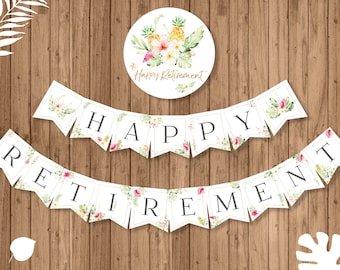 Banner de jubilación, IMPRIMIBLE, Feliz jubilación, Decoración para fiesta de jubilación, Tropical, Banner de felicitaciones, DESCARGA INMEDIATA, Archivo digital - BSU074