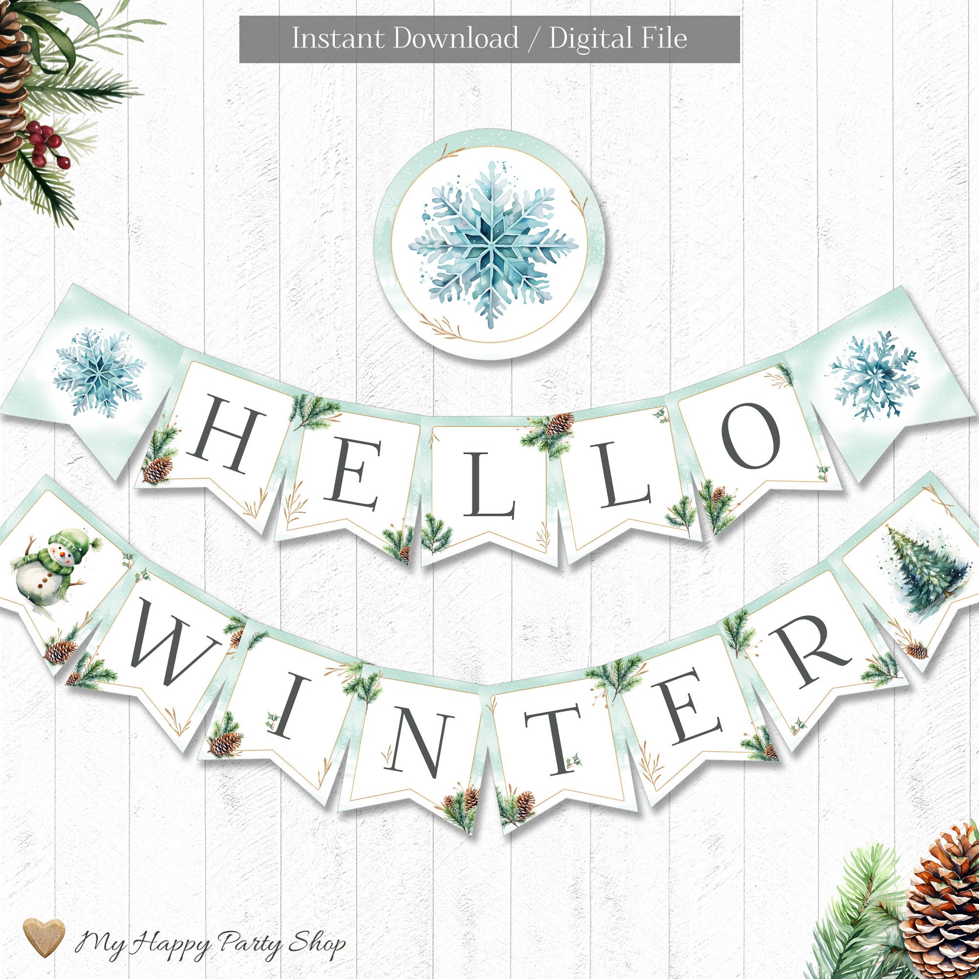 hello winter banner, printable, welcome winter flag, winter party