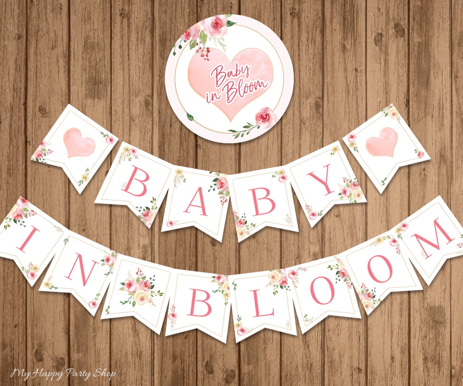 Baby in Bloom Banner PRINTABLE DIY Pink Roses Blush Roses Etsy