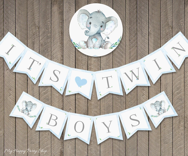 It's Twin Boys Banner Printable Baby Shower Banner Boy Etsy