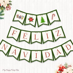 Feliz Navidad Girlande, Frohe Weihnachten Girlande, Weihnachten Girlande, Weihnachten Bunting Girlande, INSTANT DOWNLOAD, Digitale Datei - BSU024