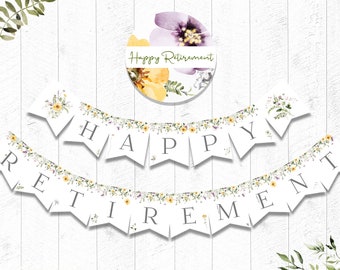 Banner de Jubilación, IMPRIMIBLE, Feliz Jubilación, Decoración para Fiesta de Jubilación, Flores Silvestres, Banner de Felicitaciones, DESCARGA INSTANTÁNEA, Archivo Digital - BSU073