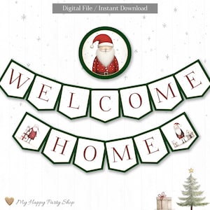 Willkommen zu Hause Banner | DRUCKBAR | Heimkehr Banner | Feiertags-Flagge | Frohe Weihnachten Banner | SOFORTIGER DOWNLOAD | Digital- HK010