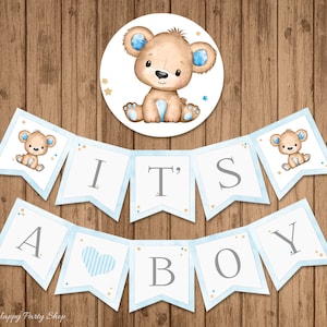 Teddy Bear Baby Shower Banner, PRINTABLE, It's a Boy Baby Shower Banner ...