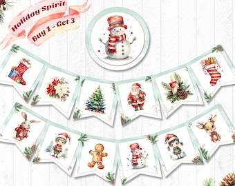 Banner navideño imprimible, cumpleaños de invierno, decoración para fiestas de invierno, cumpleaños de Navidad, bosque, descarga instantánea, archivo digital - BSU081