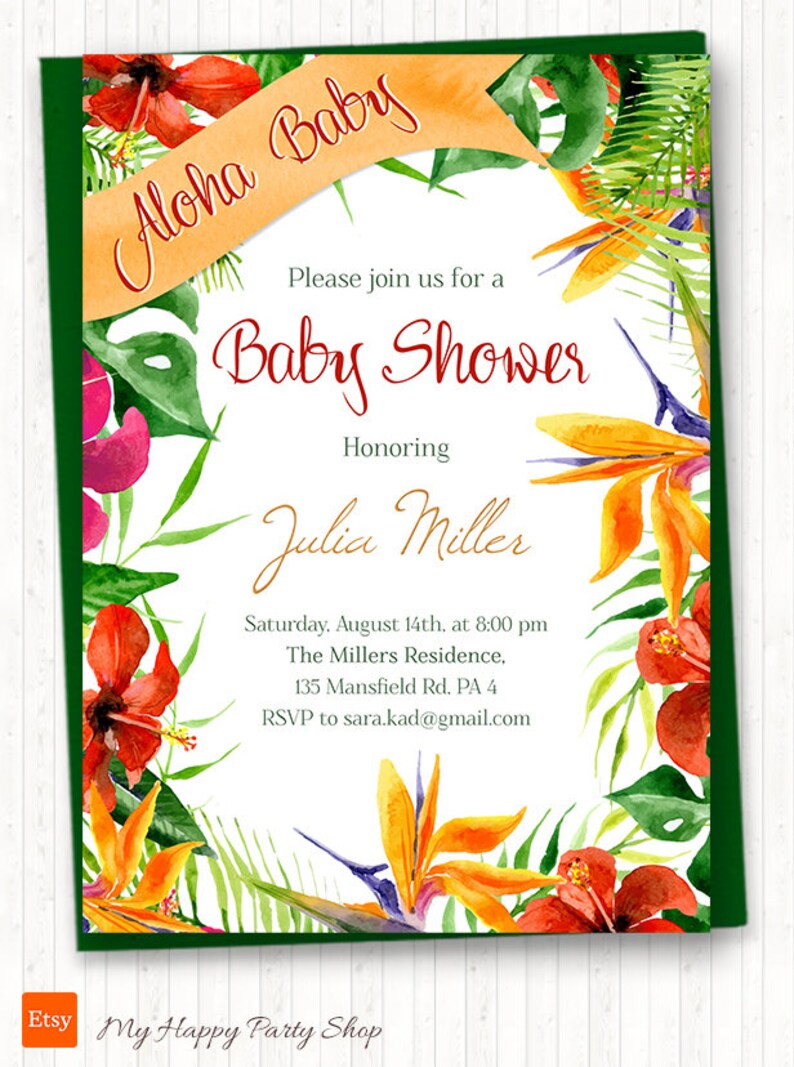 Hawaiian PRINTABLE BSU054 digital Tropical Baby Shower Invitation Set Aloha Invitation, thank you card, book request, diaper raffle