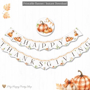 Banner de Acción de Gracias / IMPRIMIBLE / Bandera de Feliz Día de Acción de Gracias / Decoración de Acción de Gracias / Calabaza / Otoño / DESCARGA INSTANTÁNEA / Archivo digital / BSU085