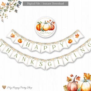 Banner de Acción de Gracias, IMPRIMIBLE, Bandera de Feliz Día de Acción de Gracias, Decoración de fiesta, Otoño, Acción de Gracias, DESCARGA INSTANTÁNEA, Archivo digital - HTG001