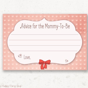 Tarjeta de consejos para baby shower de niña - IMPRIMIBLE, tarjeta de consejos para mamá, juegos de baby shower, tarjeta de consejos rosa, descarga instantánea, niña - BSG004