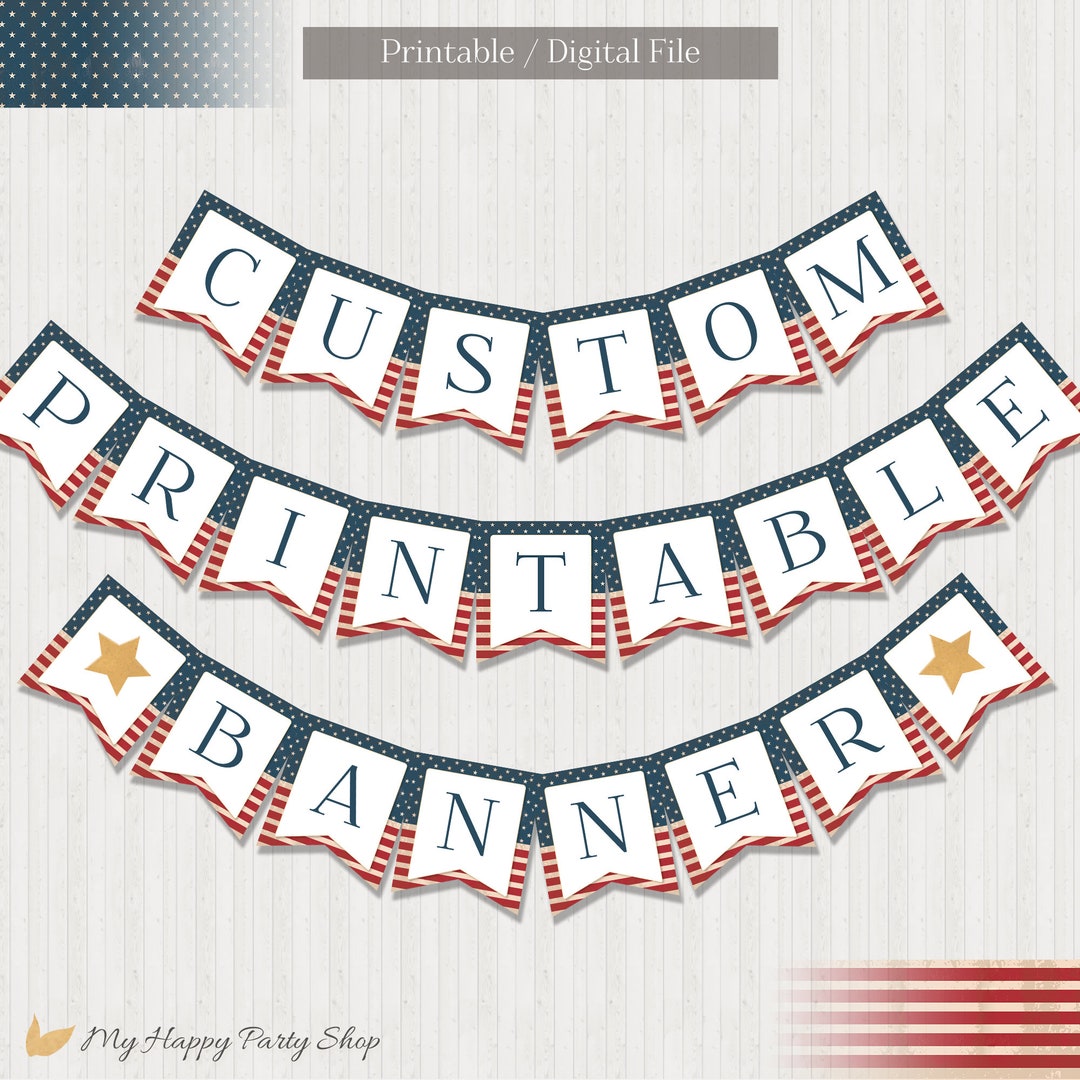 Custom Printable Banner Printable USA Flag Personalized Banner