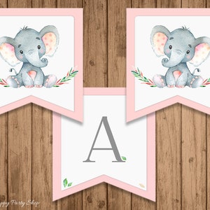 Rosa elefant babyshowerbanderoll | Välkommen bebis | UTSKRIVBAR | Digital nedladdning | BSU046PI bild 2