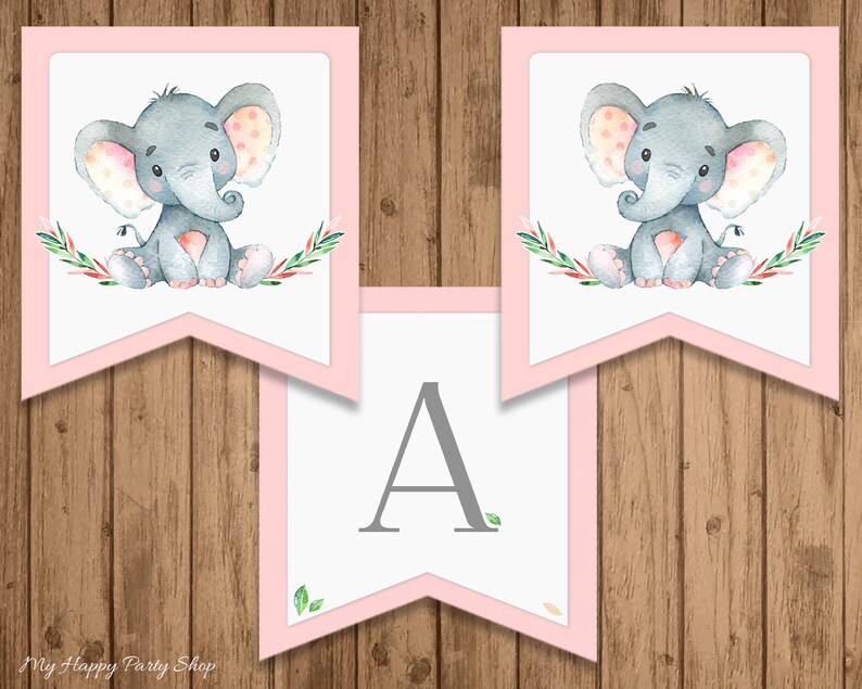 Rosa elefant babyshowerbanderoll | Välkommen bebis | UTSKRIVBAR | Digital nedladdning | BSU046PI bild 2