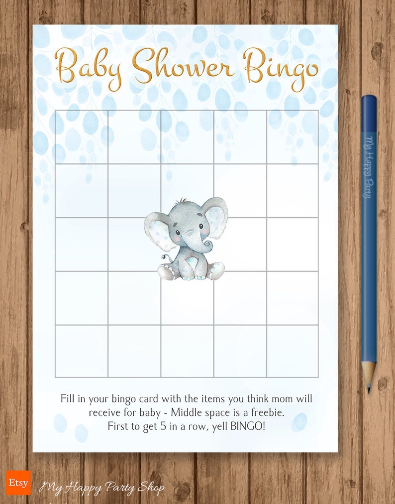 Elephant Baby Shower Bingo Card PRINTABLE Boy Shower Bingo - Etsy