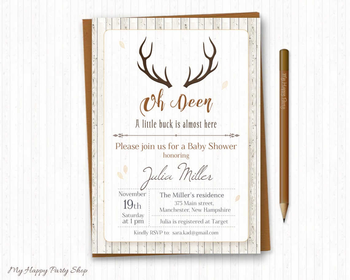 Rustic Deer Baby Shower Invitation PRINTABLE Wood | Etsy