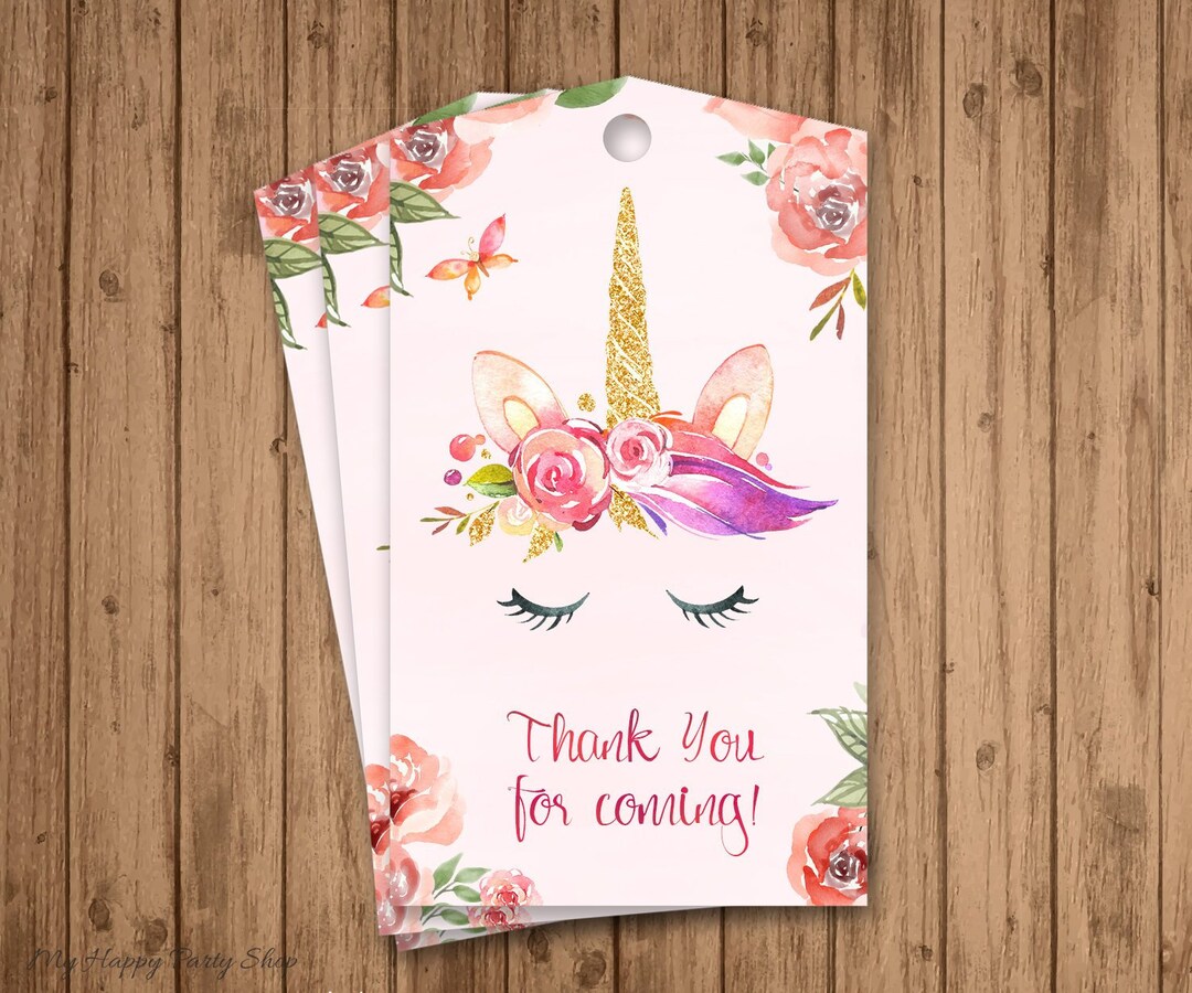 Unicorn Thank You Tags, PRINTABLE, Unicorn Tags, Floral, Pink, Unicorn ...