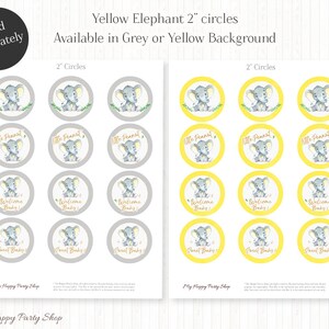 Yellow Elephant Favor Tags, PRINTABLE, Cute Elephant Tags, Baby Shower ...