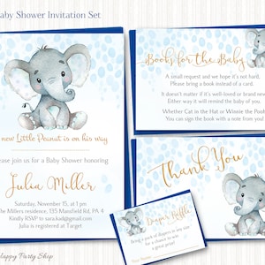 Elefant Baby Shower Einladungsset, PRINTABLE, Little Peanut Shower, (Einladung, Dankeskarte, Buchwunsch, Windelraffle) - BSU0461B