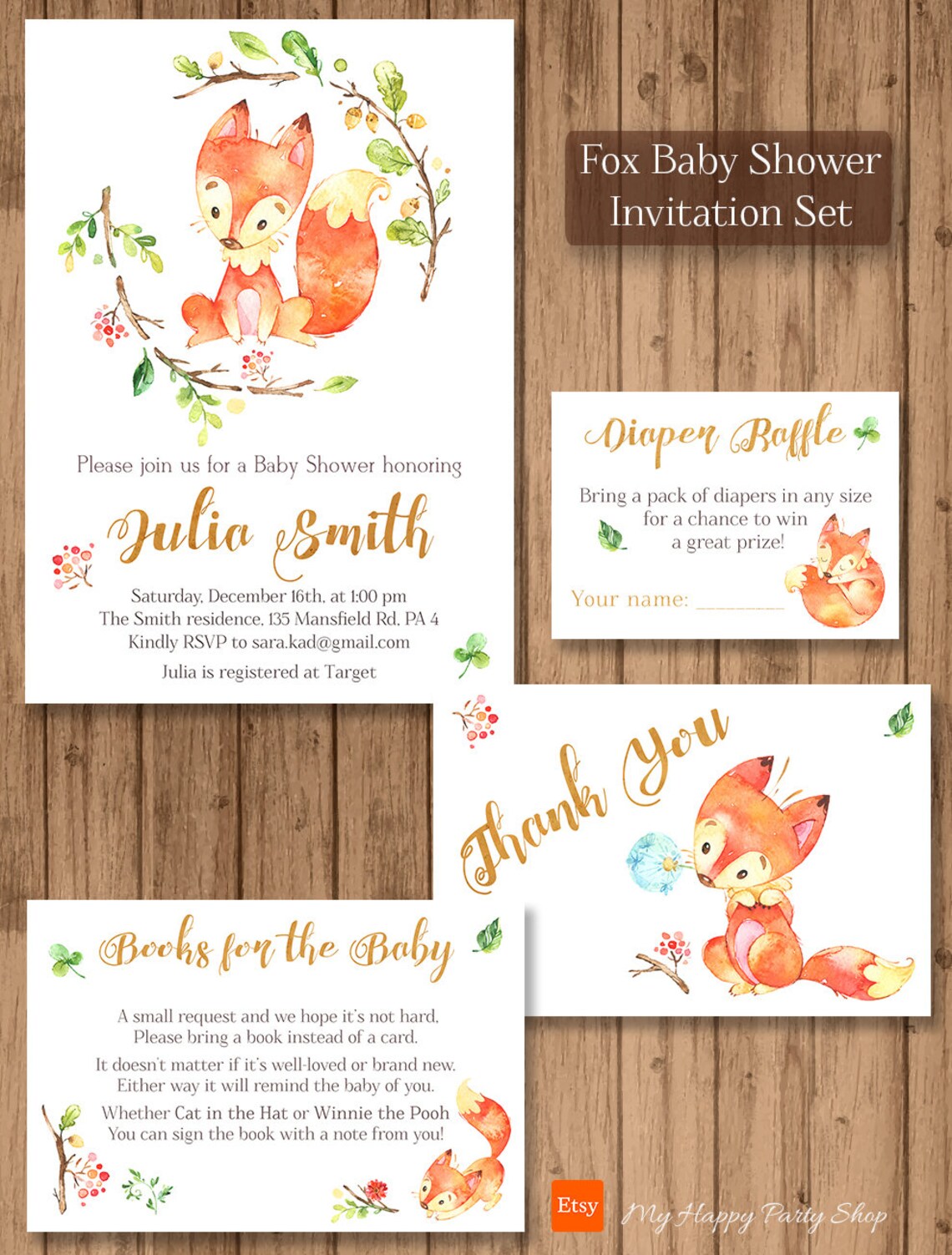 Fox Baby Shower Invitation Set PRINTABLE Little Fox Shower - Etsy