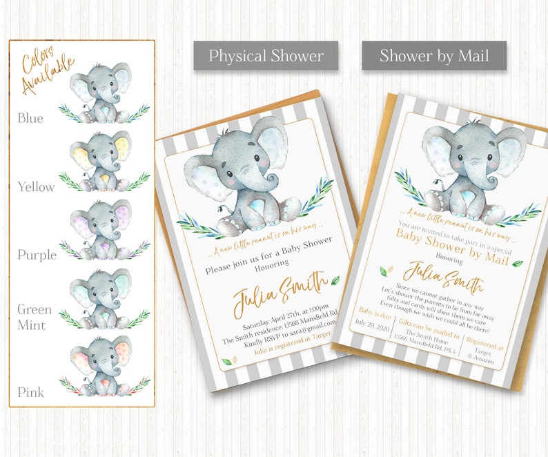 Purple Elephant Baby Shower Invitation Set PRINTABLE Little Etsy