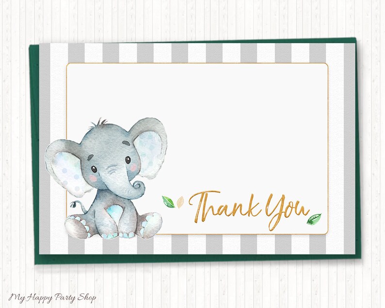 Elephant Thank You Card Elephant Theme Party Favor Etsy