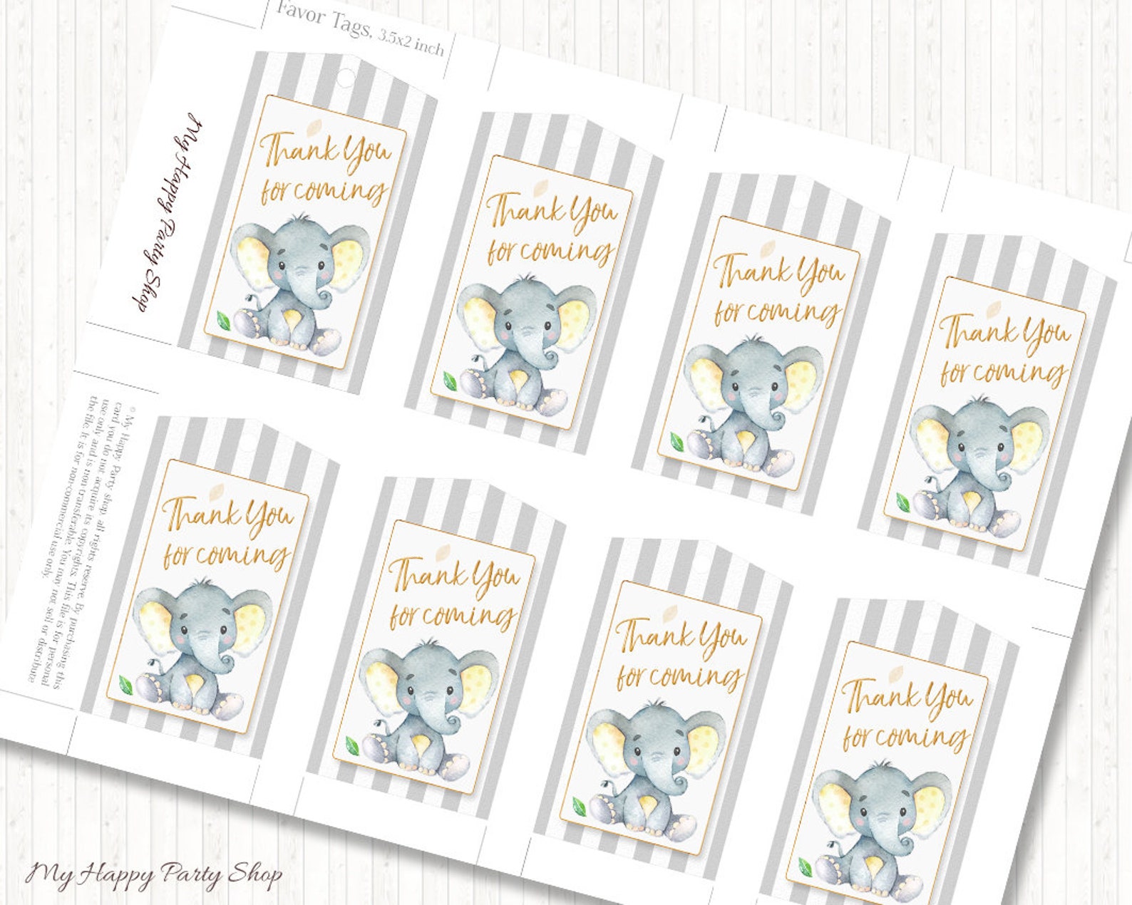 Yellow Elephant Favor Tags PRINTABLE Cute Elephant Tags - Etsy