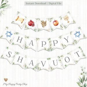 Pancarta de Shavuot, IMPRIMIBLE, Pancarta de Feliz Shavuot, Festividad Judía, Torá, Menorá, Estrella de David, Descarga Instantánea, Digital - HRS001 -BSU066 - JI