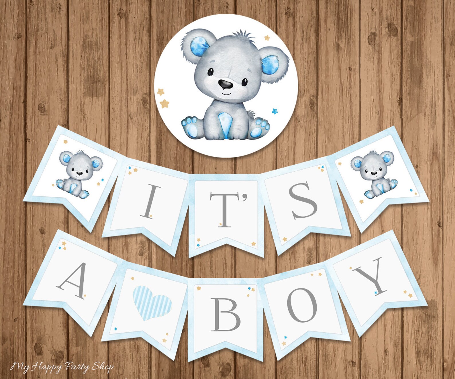 It's a Boy Banner PRINTABLE Bear Baby Shower Banner Etsy