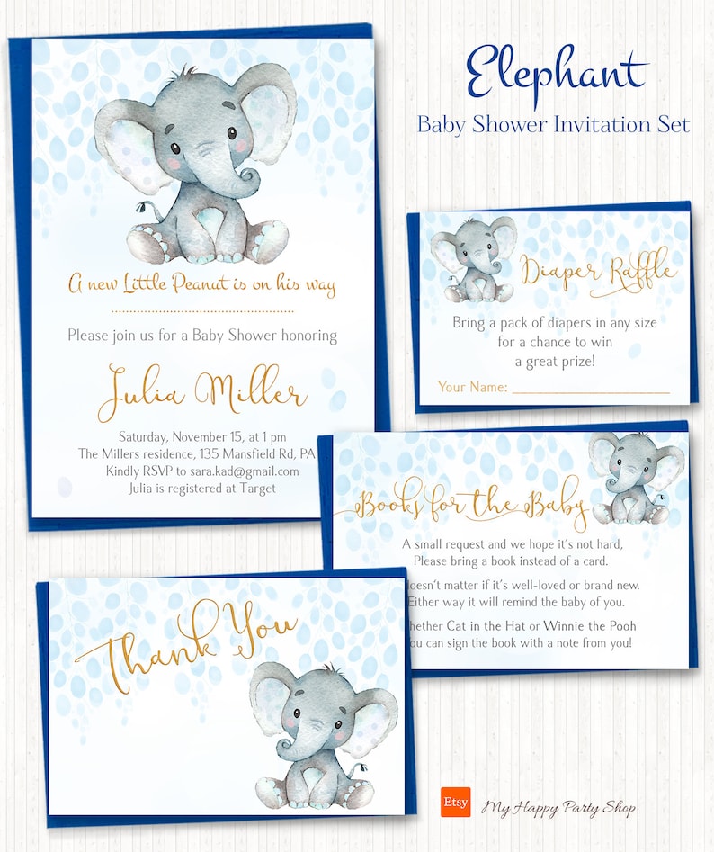 Elephant Baby Shower Invitation Set PRINTABLE Little Peanut Etsy
