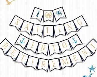 Banner de jubilación con temática náutica / Imprimible / Tema náutico / Banner de jubilación / Fiesta de fin de trabajo / DESCARGA INSTANTÁNEA, Digital - BSB013