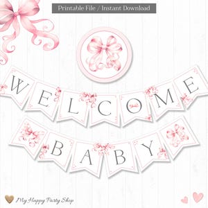 Bow Baby Shower Banner | PRINTABLE | Pink Welcome Baby Banner | Pink Bow Theme | Baby Girl | INSTANT DOWNLOAD | Digital File | BSG018