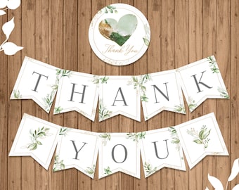 Thank You Banner, Printable, Thank You Sign, Thank You Photo, Greenery, Gift Table Banner, Thank You Card, INSTANT DOWNLOAD, Digital- BSU066