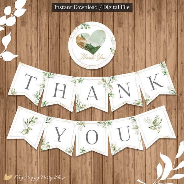 Thank You Banner, Printable, Thank You Sign, Thank You Photo, Greenery, Gift Table Banner, Thank You Card, INSTANT DOWNLOAD, Digital- BSU066
