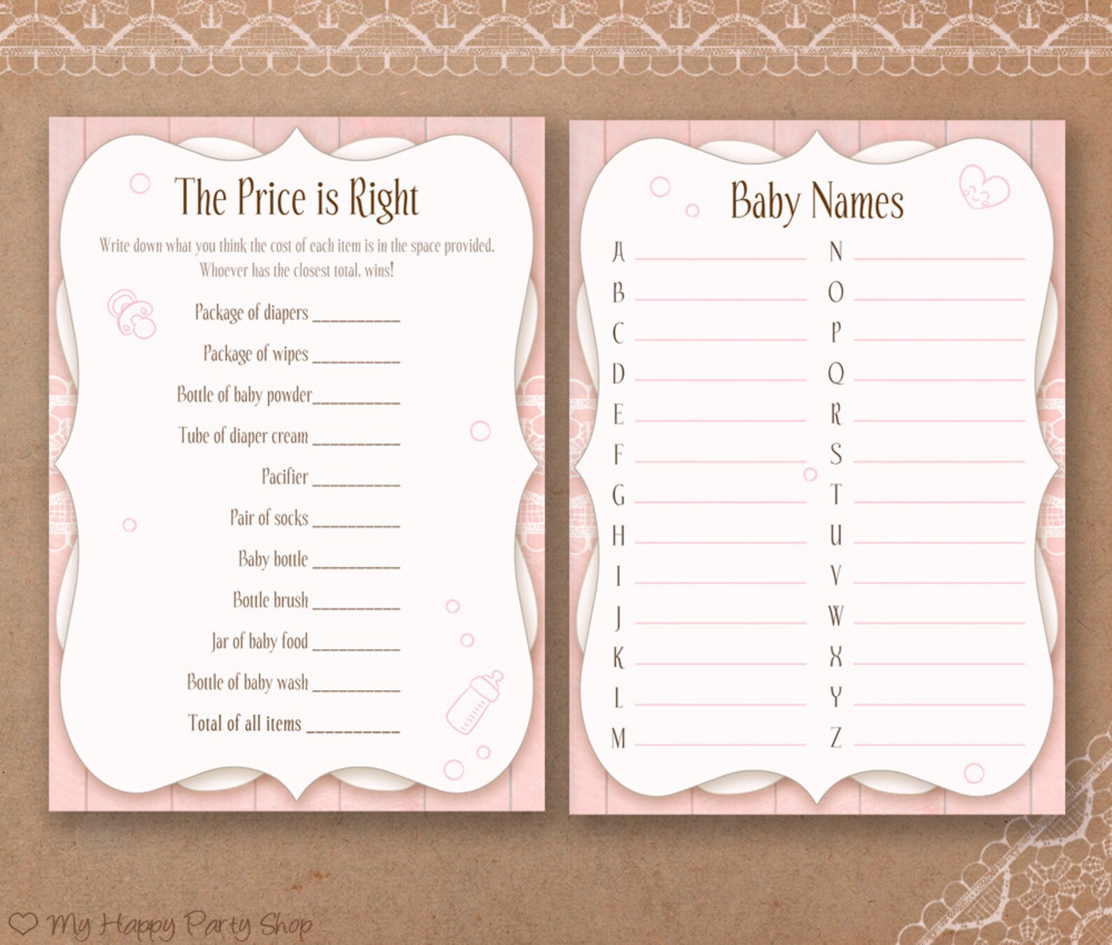 Pink Baby Predictions Card PRINTABLE Girl Baby Shower | Etsy