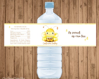 Bee Water Bottle Labels, PRINTABLE, Baby Bee, Bee Bottle Wraps, Bee Theme, Baby Shower, Mommy To Bee, Instant download, 2x8 inch - BSU060Y